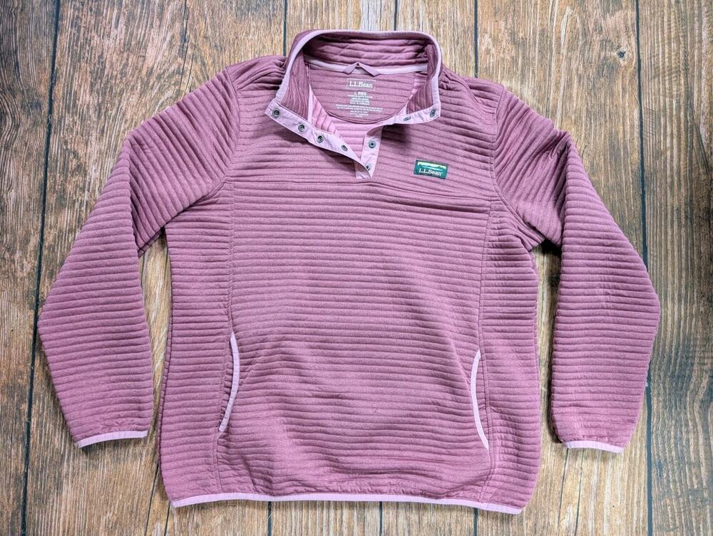 L.L Bean womens Arilight Knit Quilted 1/4 Button Pullover Mauve Color Size L